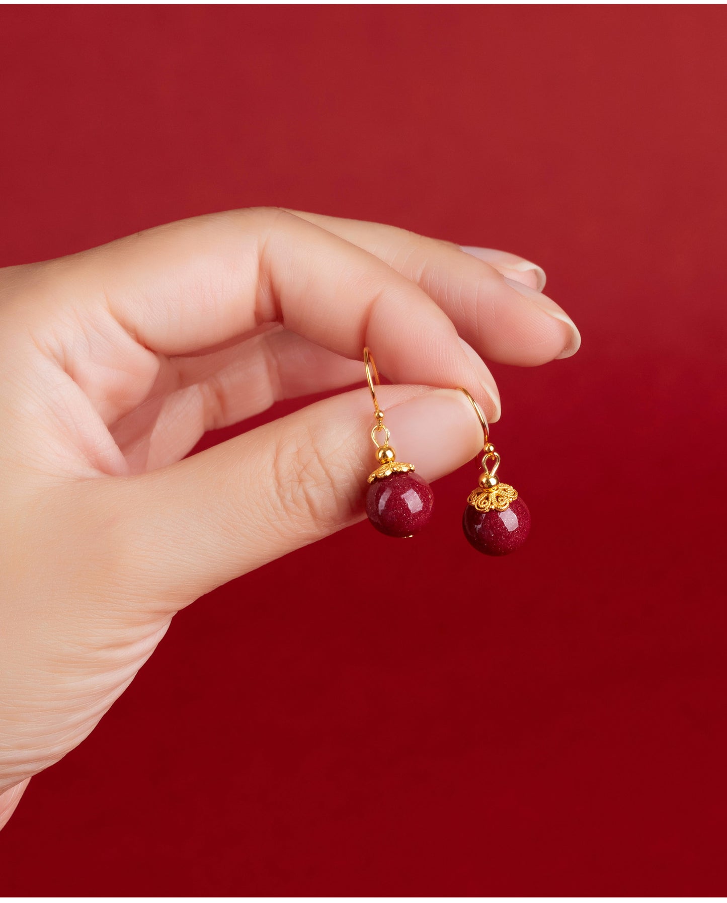 Natural Purple Gold Cinnabar Earrings with S925 Silver Hooks - Elegant National Trend Women's Jewelry