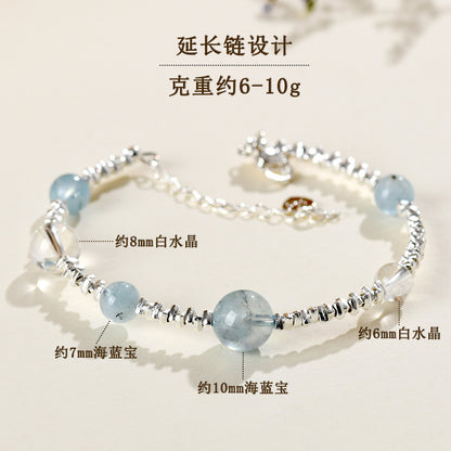 Natural Aquamarine White Crystal Fragment Silver Bracelet | Protection Elegance Women's Spiritual Jewelry