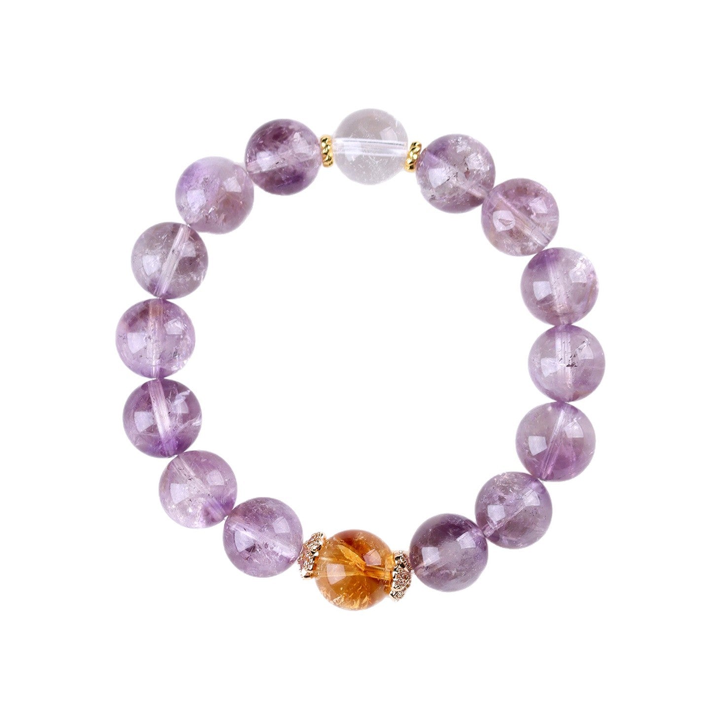 Natural Amethyst Love Bracelet with Yellow Tower and White Crystals | Romantic Spiritual Jewelry for Women