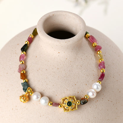Natural Crystal Tourmaline Irregular Pearl Bracelet - Wealth Attracting Women's Spiritual Jewelry
