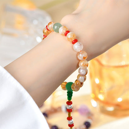 Yellow Pagoda and Green Strawberry Crystal Bracelet | Natural Energy & Mystical Fashion