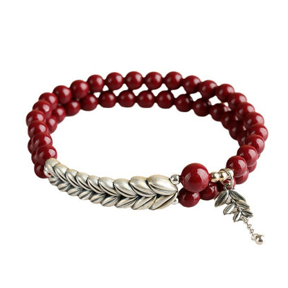 Natural Purple Gold Sand Cinnabar Double Layer Bracelet - Vintage Peaceful Year Design for Protection