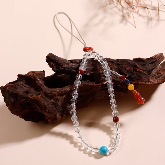 Natural White Crystal Buddha Bead Phone Chain - Spiritual Pendant for Peace and Prosperity