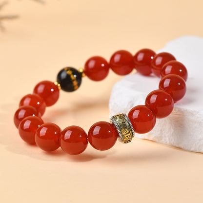 Natural Red Agate Zodiac Birth Buddha Six-Word Mantra Couple Bracelet for Birth Year Blessings