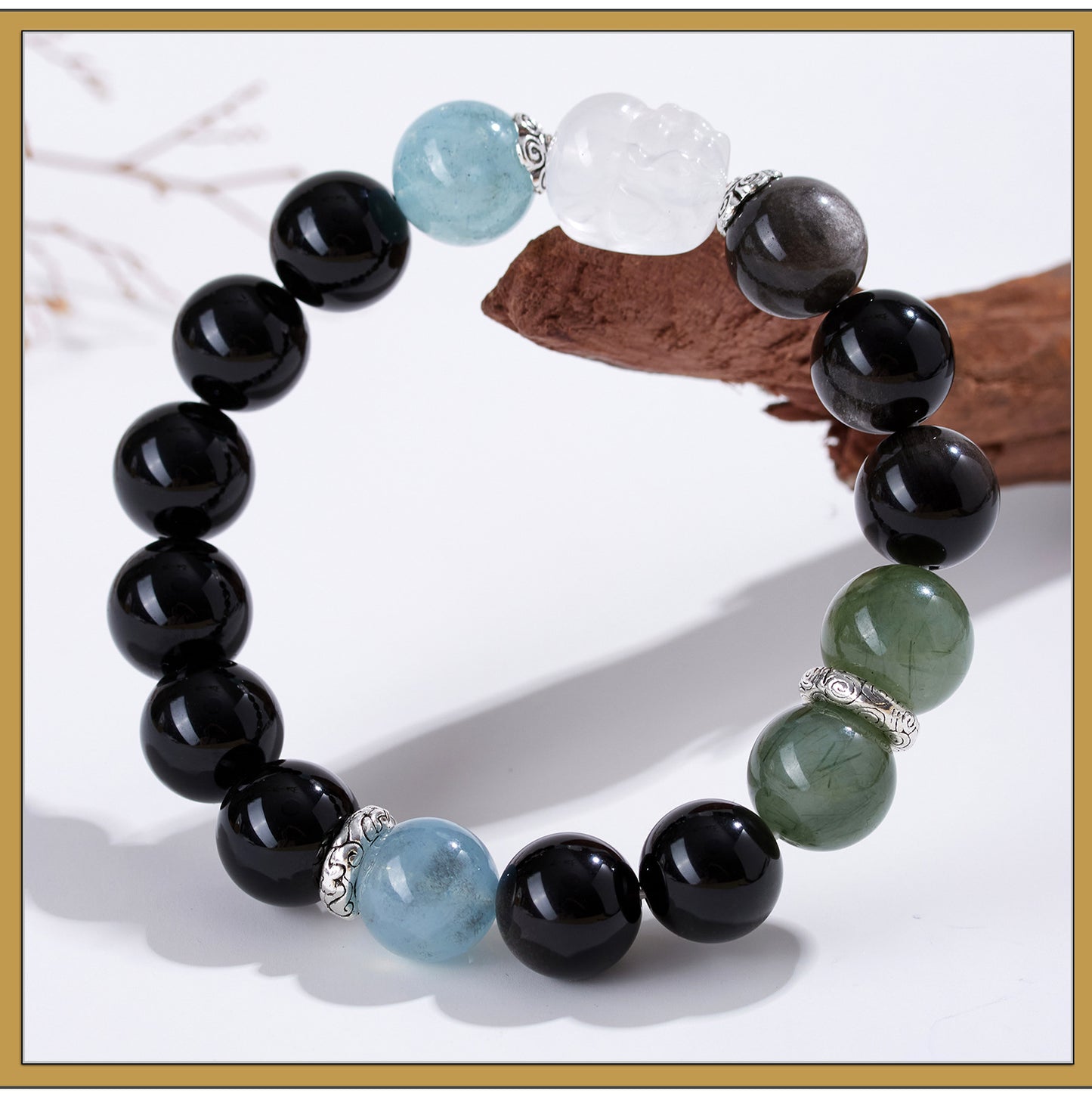 Natural Crystal Five Elements Bracelet with Lucky Pixiu - Unisex Couple Style for Balance and Wealth
