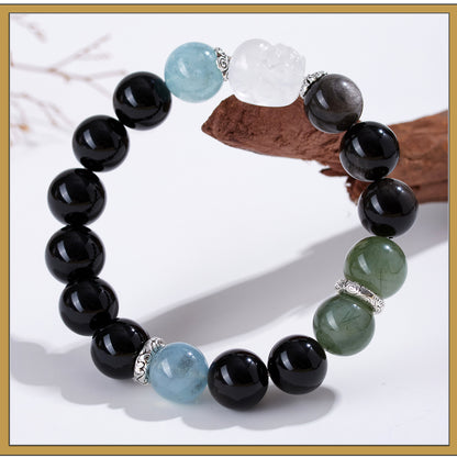 Natural Crystal Five Elements Bracelet with Lucky Pixiu - Unisex Couple Style for Balance and Wealth
