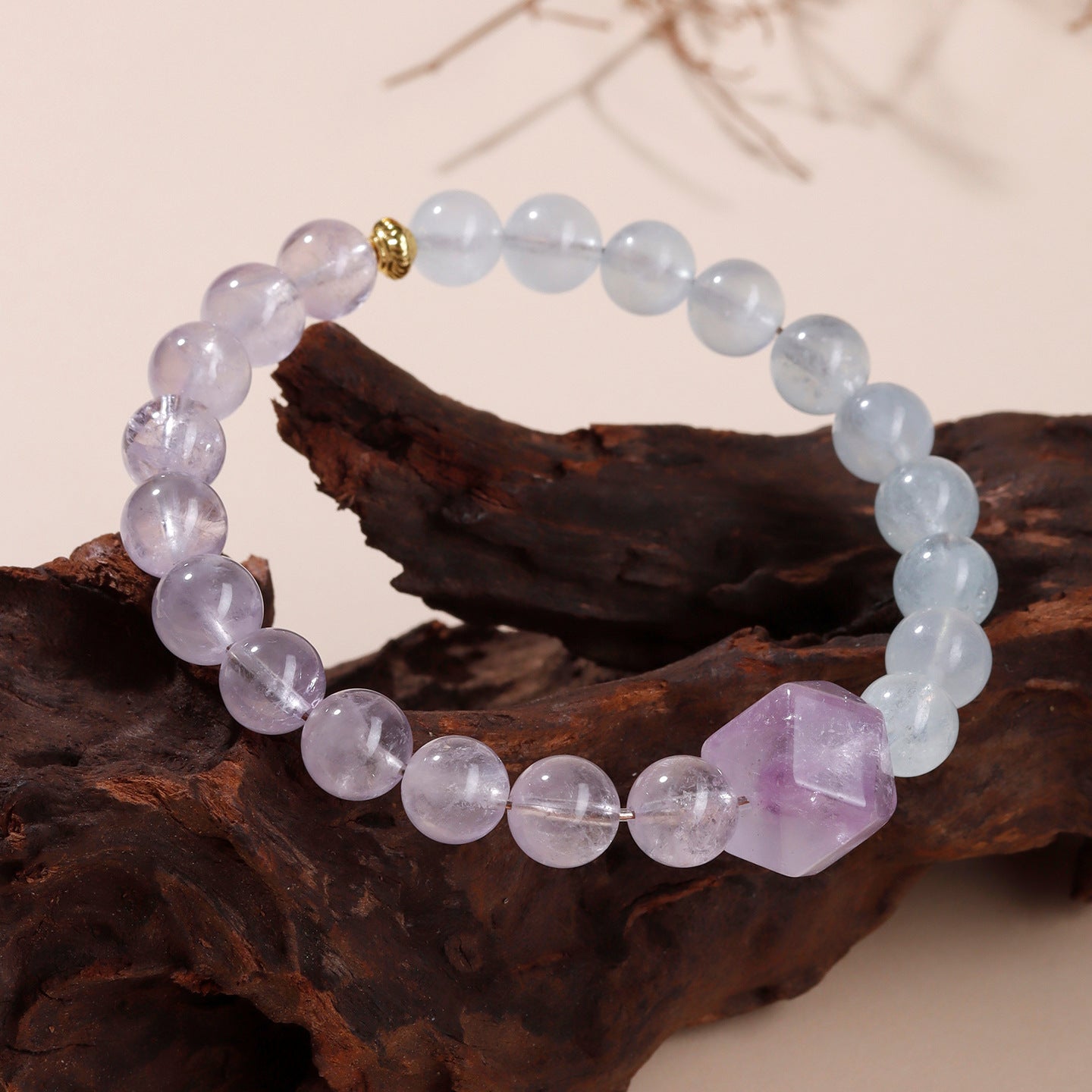 Natural Lavender Amethyst and Aquamarine Faceted Bracelet | Half Blue Half Purple Spiritual Jewelry