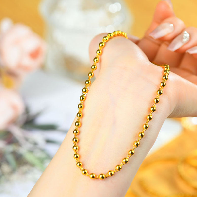 Golden Sand Glossy Round Bead Buddhist Necklace - Zen Style Clavicle Chain