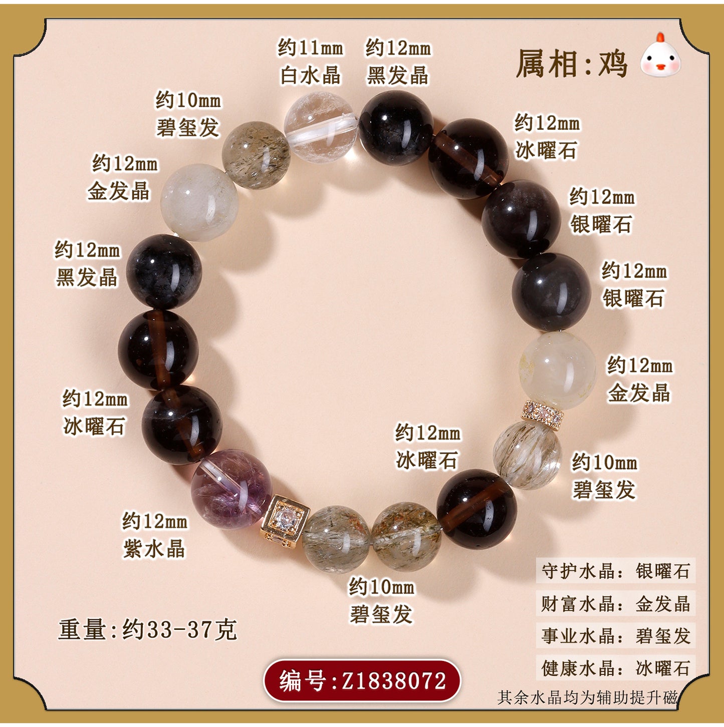 Twelve Zodiac Natural Crystal Multi-Gem Bracelet – Mystical Fortune & Spiritual Harmony Charm