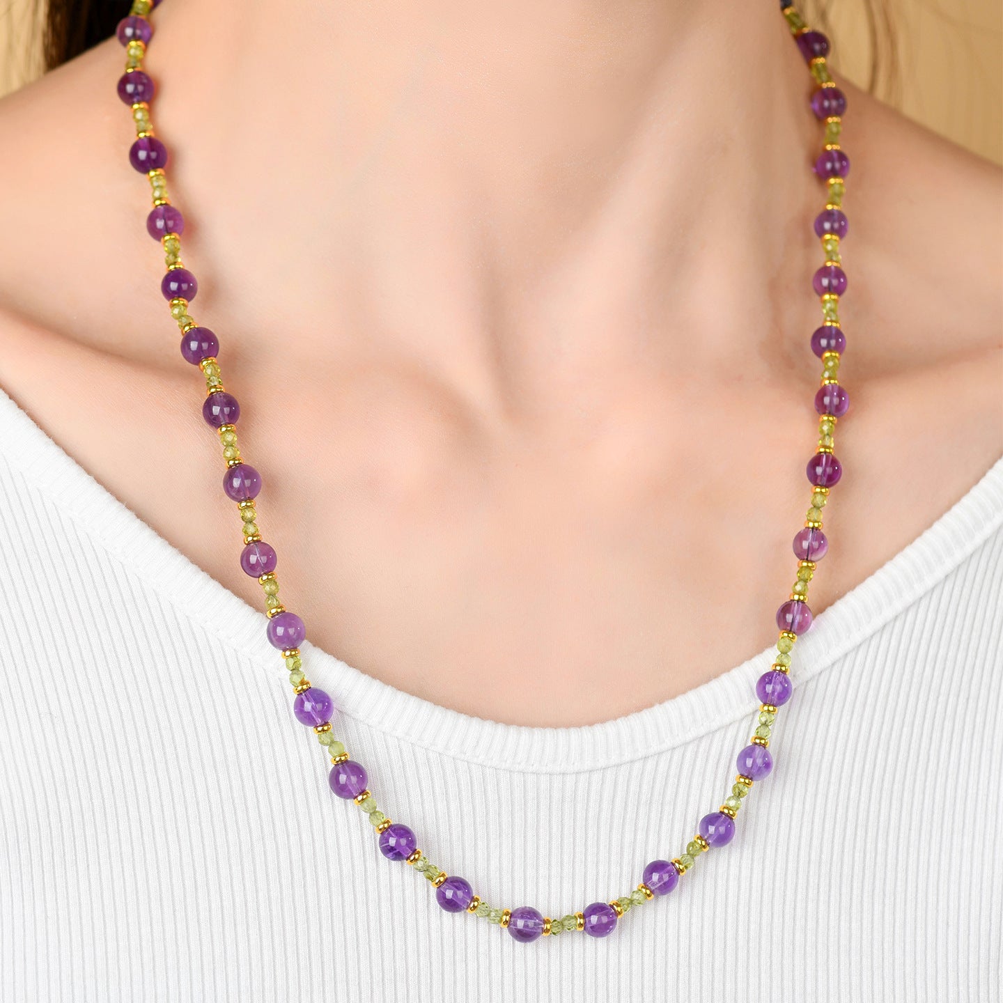 Natural Amethyst Peridot Clavicle Necklace | Spiritual Protection & Wealth Energy
