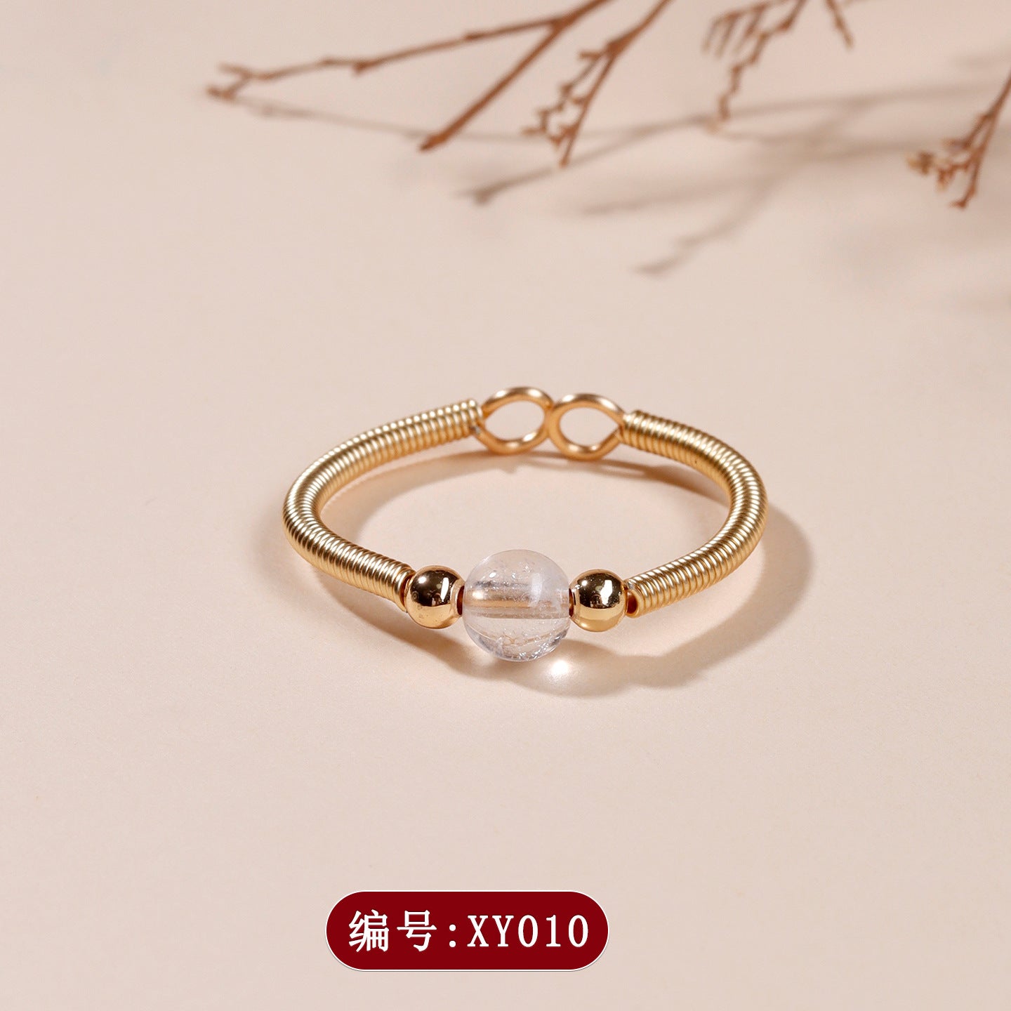 Handmade Crystal Agate Ring with Yellow Rutilated Quartz and Moonstone - Open Wire Wrapped Design for Wealth and Protection