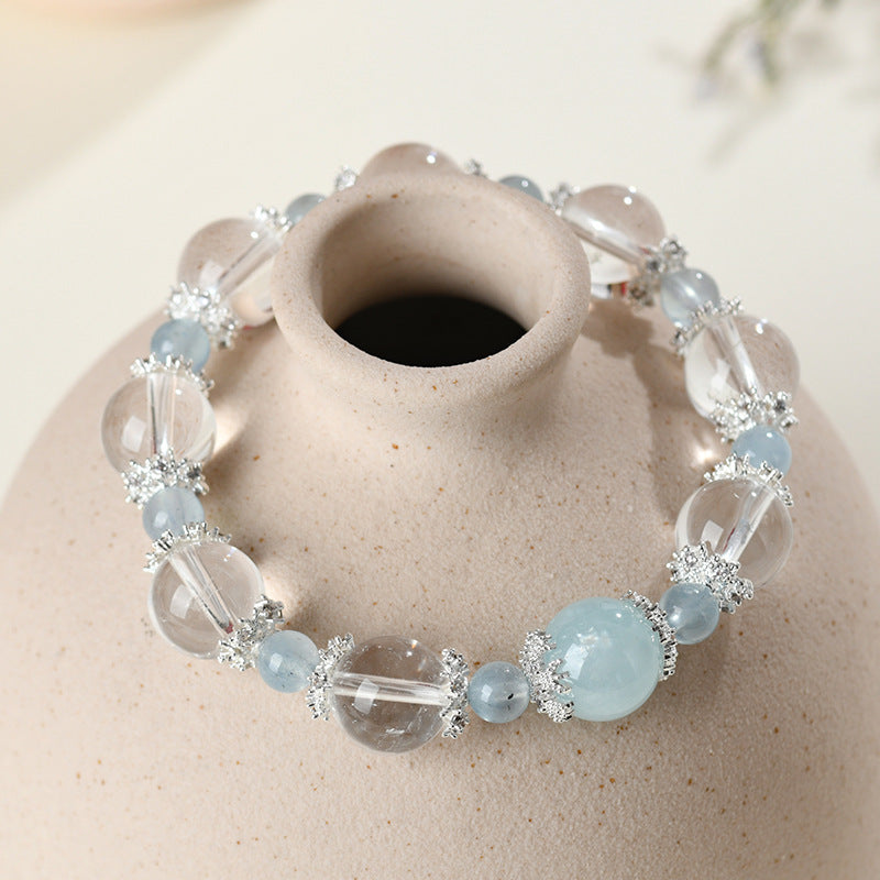 Natural White Crystal Aquamarine Bracelet - Elegant Women's Spiritual Jewelry for Peace and Prosperity