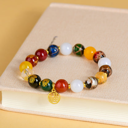 Incense Ash Glazed Agate Five-Way God of Wealth Bracelet | Wealth Attraction & Fortune Enhancement