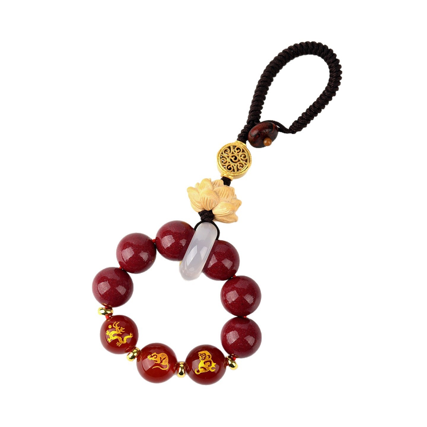 Natural Purple Gold Cinnabar Zodiac Three-in-One Keychain Pendant for Luck and Protection