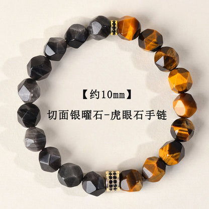 Golden Tiger Eye and Obsidian Faceted Irregular Bracelet - Unisex Couple Protection Charm