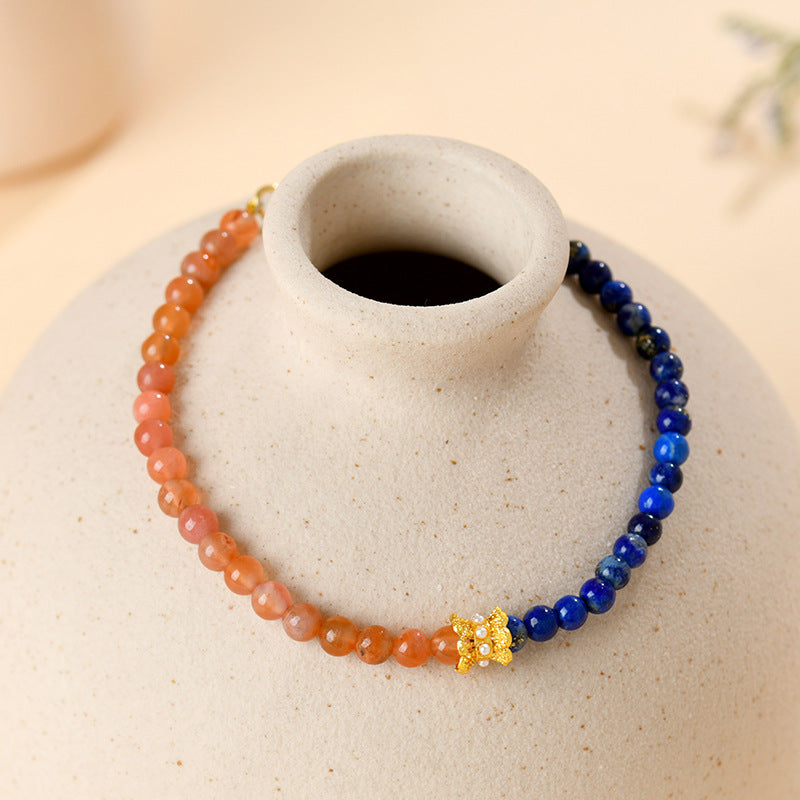 Southern Red Agate Lapis Lazuli Bracelet - Exquisite Petite Women's Spiritual Jewelry for Protection and Wisdom