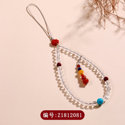 Natural White Crystal Buddha Bead Phone Chain - Spiritual Pendant for Peace and Prosperity