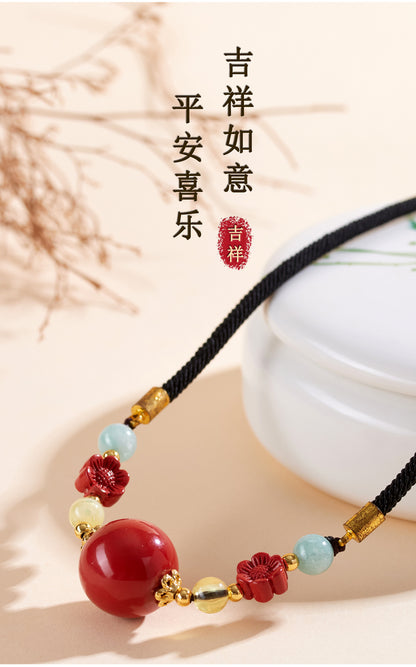 Imperial Red Cinnabar Fortune Bead Necklace | Wealth & Protection Amulet