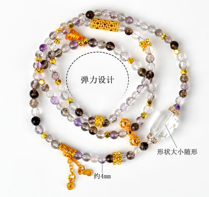 Natural Super Seven Crystal Three-Circle Bracelet - Spiritual Harmony & Wealth Attraction