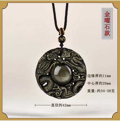 Natural Obsidian Double Dragon Guardian Pendant for Zodiac Year Protection and Good Fortune