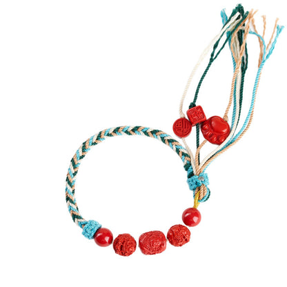 Natural Imperial Red Cinnabar Guanyin Barrel Beads Tibetan Style Bracelet with Pixiu Cat Paw Charm