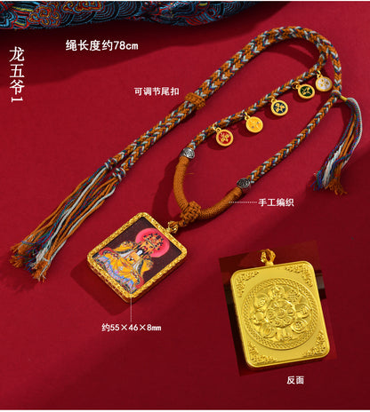 Purple Gold Sand Cinnabar Dragon Thangka Pendant - Tibetan Spiritual Necklace for Protection