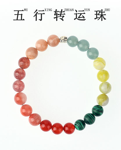 Natural Multi-Gemstone Crystal Five Elements Balance Bracelet for Men and Women