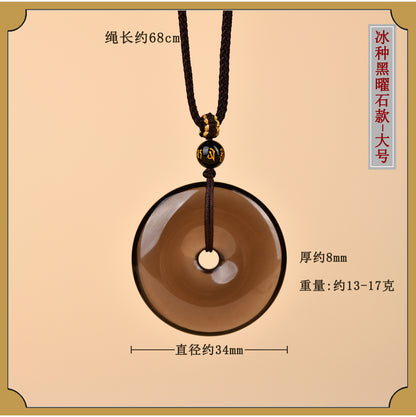 Natural Obsidian White Agate Peace Buckle Pendant - Chinese Style Zodiac Harmony Necklace