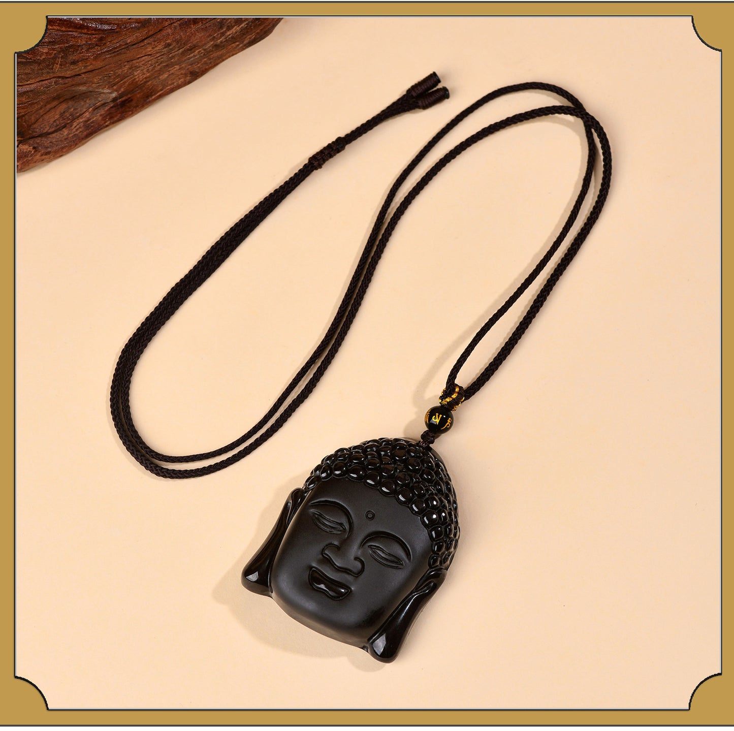 Natural Matte Obsidian Shakyamuni Buddha Head Pendant - Spiritual Protection Amulet