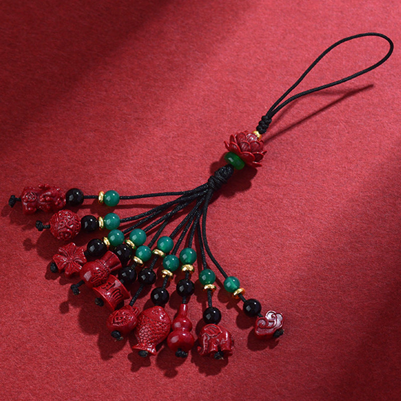 Natural Purple Gold Cinnabar Keychain Pendant - Spiritual Protection & Prosperity Charm