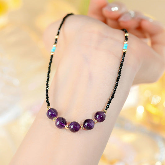 Natural Black Spinel Amethyst Collarbone Necklace Adjustable Original Design Women's New Internet Hot Necklace