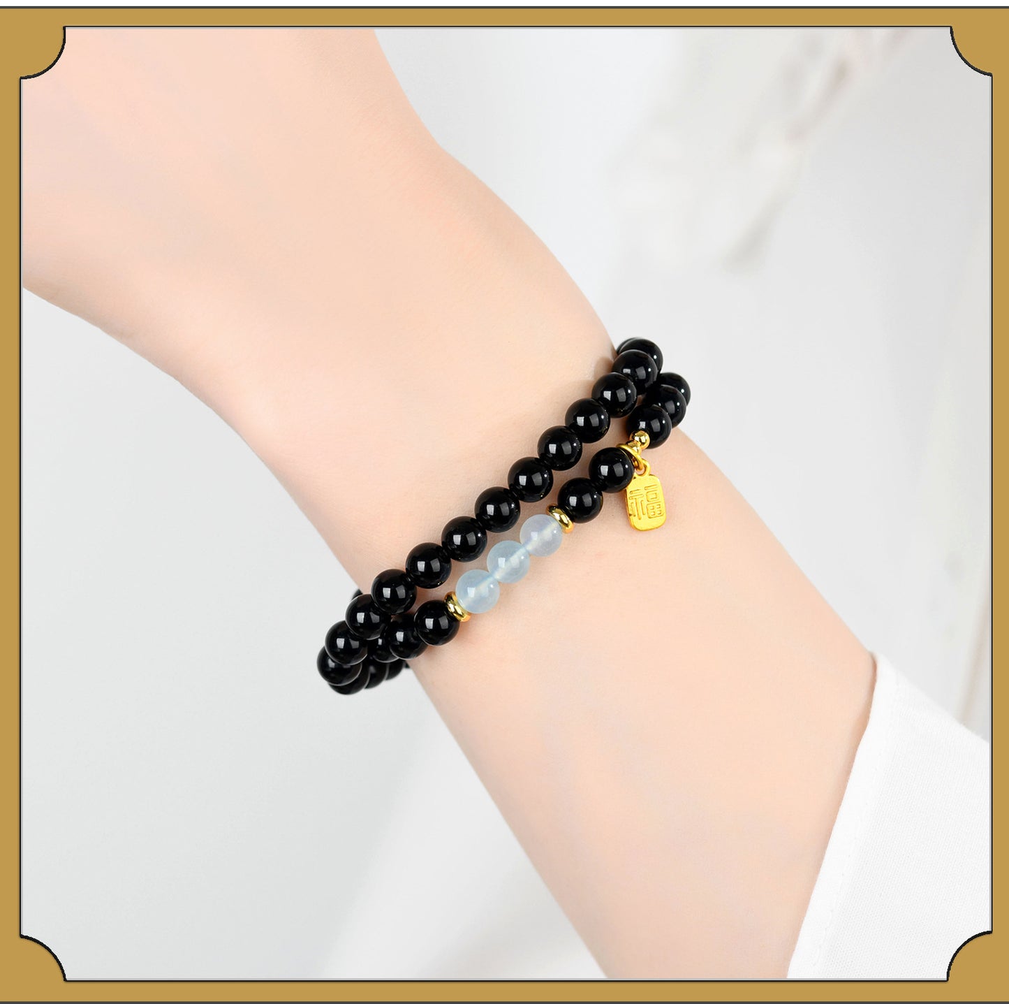Natural Crystal Obsidian Multi-Gem Bracelet | Chinese Style Buddhist Bead for Women
