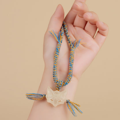 Natural Yellow Crystal Fox Mask Pendant Tibetan Necklace - Wisdom & Prosperity Amulet