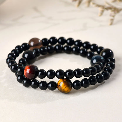 Natural Obsidian Tiger Eye Stone Double Circle Bracelet Personality Trendy Planet Universe Unisex Internet Hot Item Bracelet