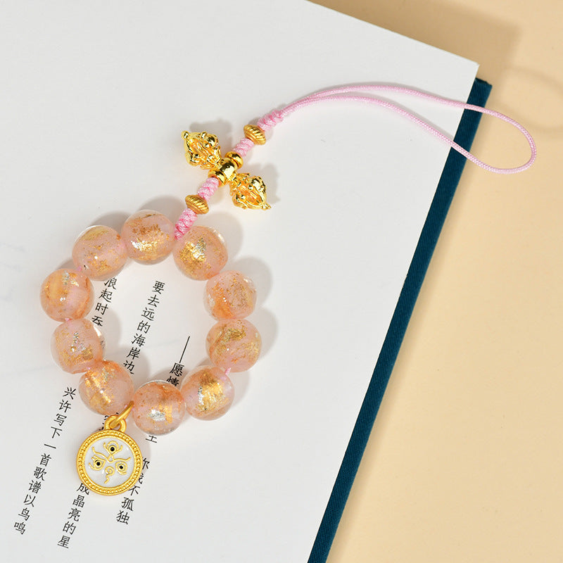 Gold Foil Incense Ash Glaze Five-Way God of Wealth Prayer Beads Phone Pendant