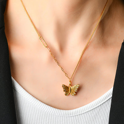 Golden Butterfly Diamond Pendant Necklace | Light Luxury Fashion Jewelry for Elegance