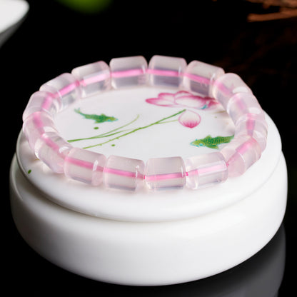 Natural Rose Quartz Barrel Bead Bracelet | Love Harmony Energy Jewelry