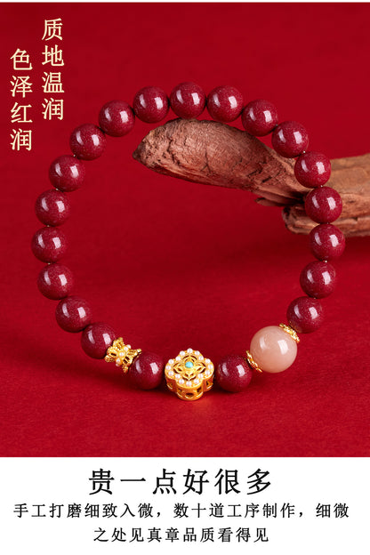 Natural Purple Gold Cinnabar Sunstone Zodiac Bracelet - Retro Chinese Style for Luck & Protection