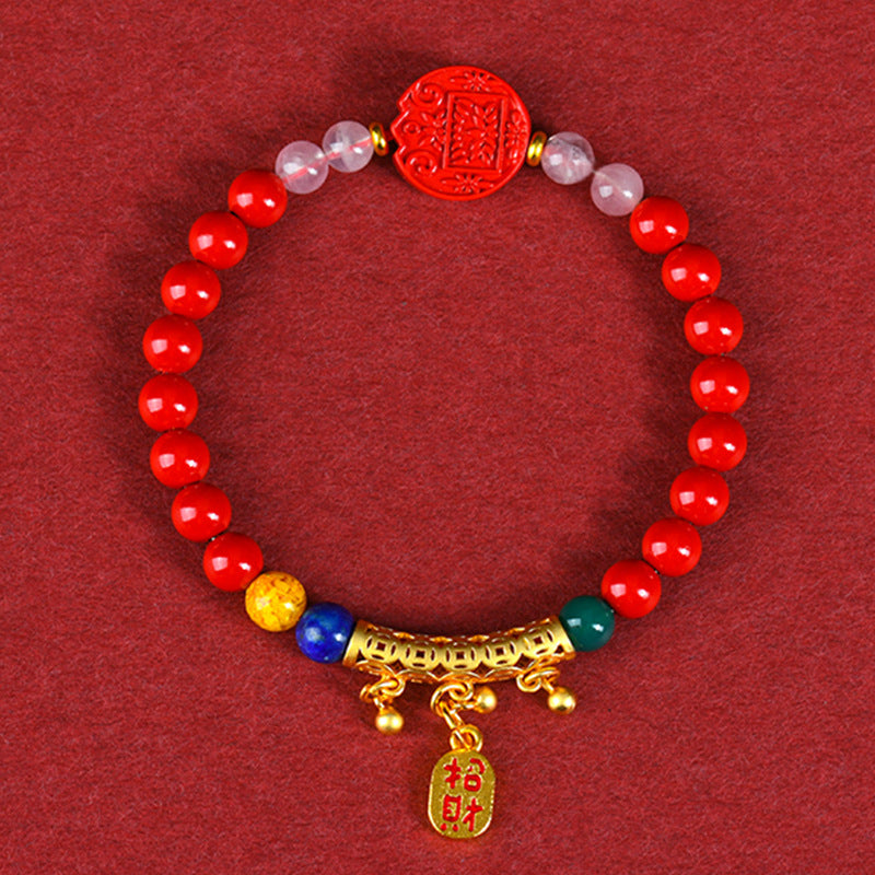 Natural High-Content Cinnabar Five-Way God of Wealth Bracelet - Mystical Wealth Amulet