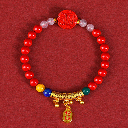 Natural High-Content Cinnabar Five-Way God of Wealth Bracelet - Mystical Wealth Amulet