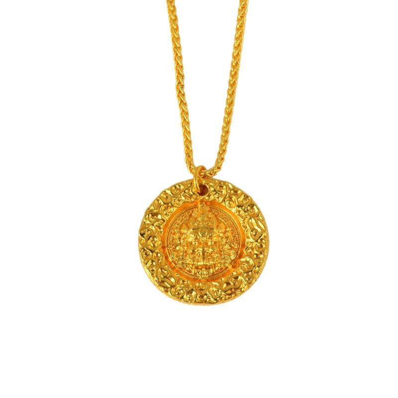 Golden Eight Treasures God of Wealth Pendant Necklace | Tibetan Retro Collarbone Chain for Prosperity