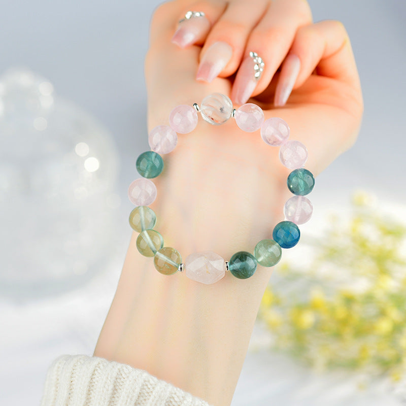 Rose Quartz Fluorite Aquarius Crystal Bracelet | Zodiac Love & Spiritual Harmony Talisman