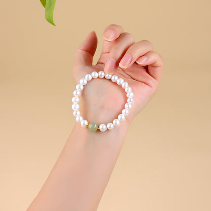 Natural Pearl & Hetian Jade Single Circle Bracelet | Elegant Light Luxury Women's Jewelry