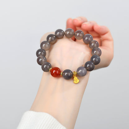 Natural Gray Agate Single Circle Bracelet | Chinese Style Protection & Balance Charm