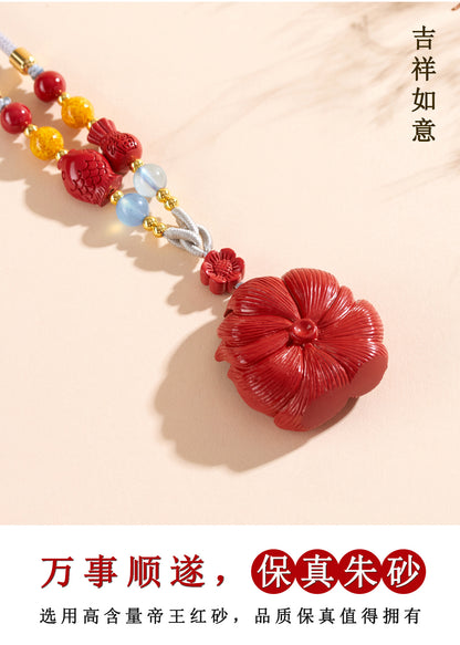 Imperial Red Cinnabar Nine-Tailed Fox Pendant Necklace - Chinese Mystique Women's Spiritual Accessory