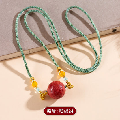 Imperial Red Cinnabar Fu Character Pendant Necklace - Wealth & Protection Talisman