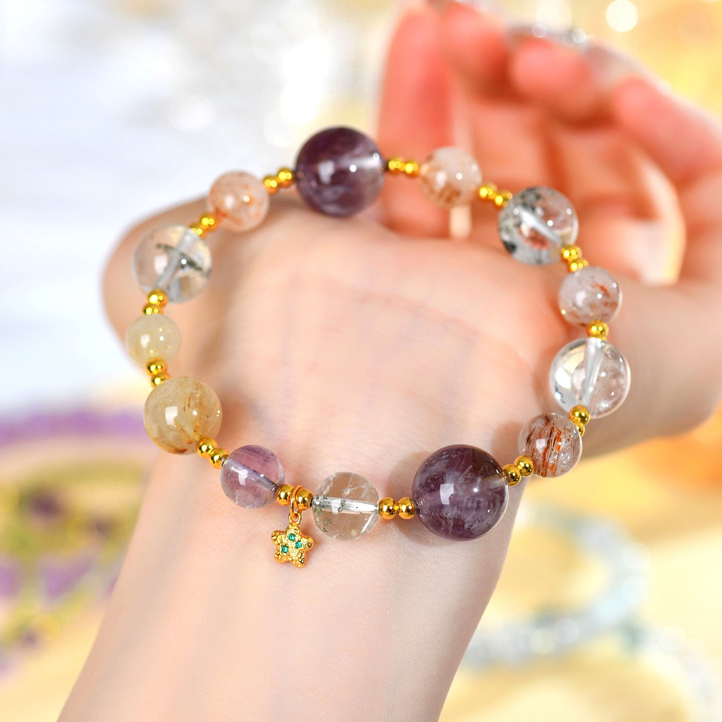 Natural Crystal Multi-Gem Bracelet | Amethyst & Silver Spiritual Protection Talisman