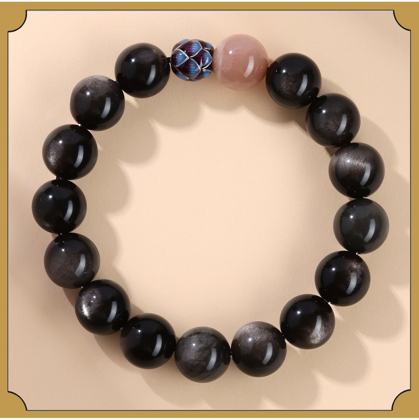 Natural Obsidian Sunstone Couple's Meditation Bracelet | Protection & Harmony Energy