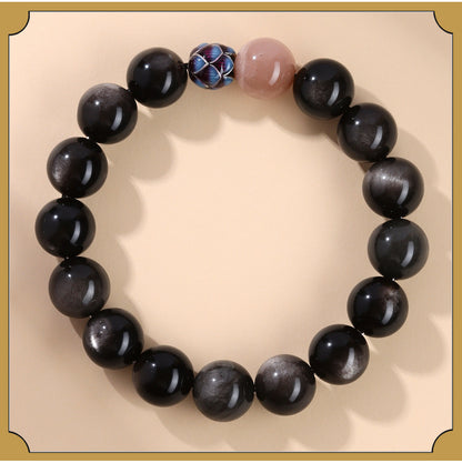 Natural Obsidian Sunstone Couple's Meditation Bracelet | Protection & Harmony Energy