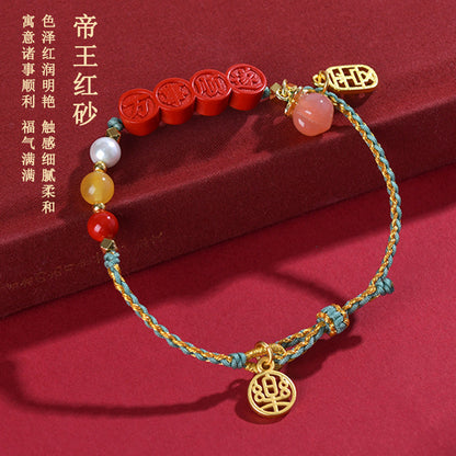 Natural Imperial Red Cinnabar Everything Goes Well Adjustable Bracelet | Hand-woven Spiritual Talisman